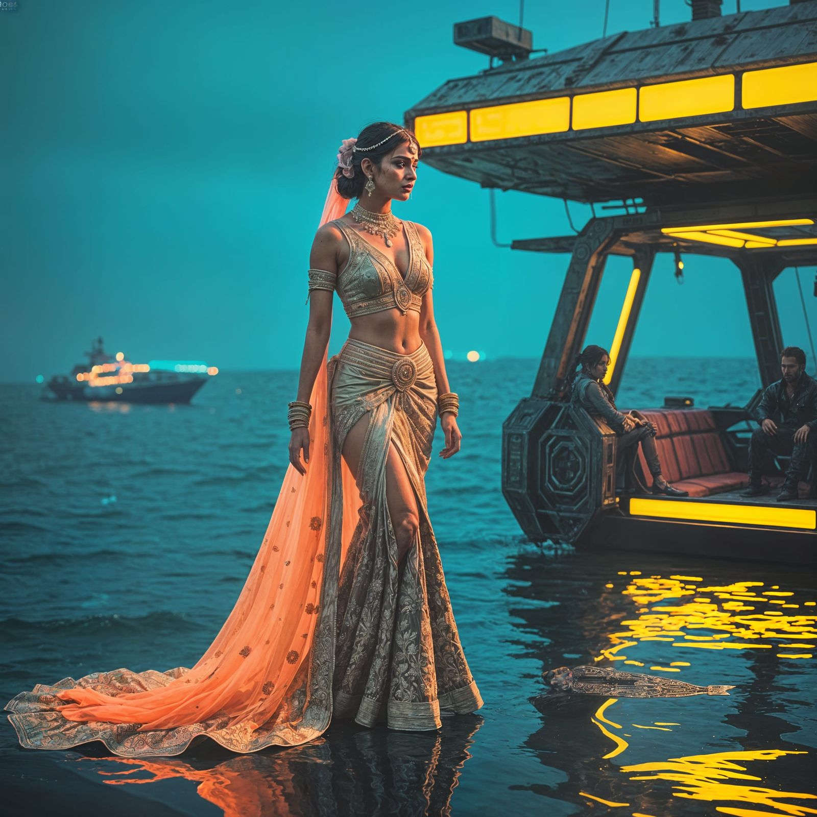 Cyberpunk Indian Bride in Neon Cityscape