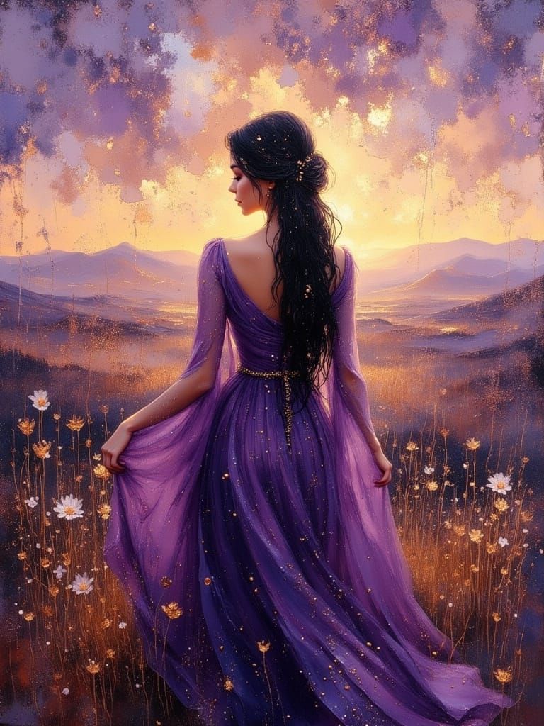 Oil Painting of a Modest Middle Eastern Woman in Flowy Dress