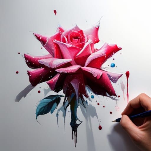 Photorealistic Ice Rose with Japanese Calligraphy