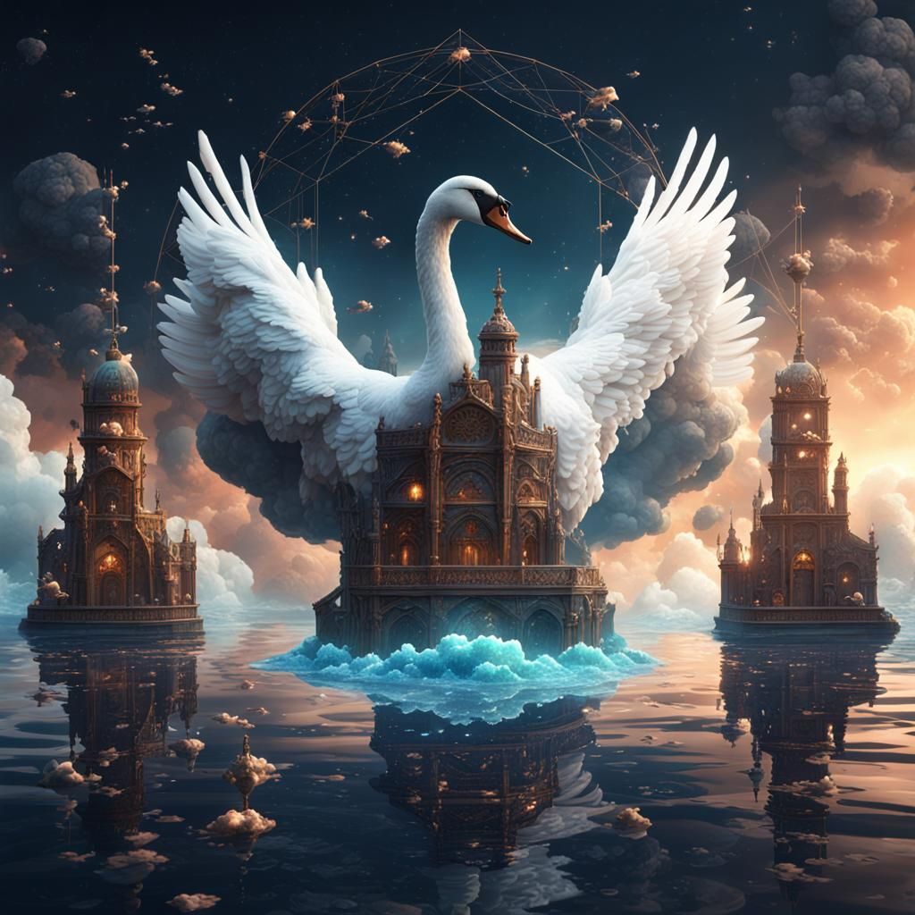 Swan and Sacred Geometry in Detailed Matte Painting