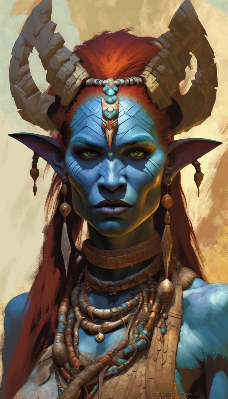 Blue Orc Shaman in Tribal Settlement