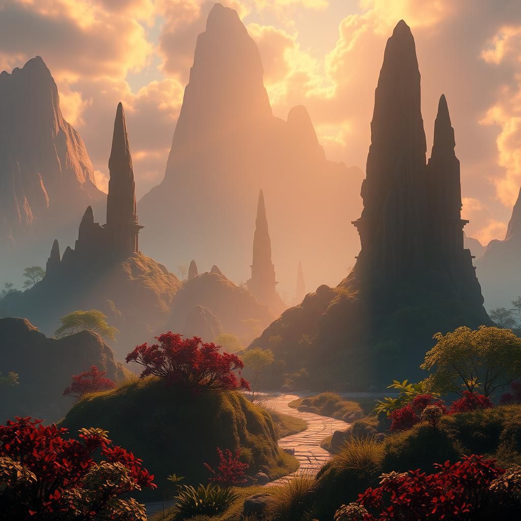 Ethereal Landscape with Lush Vegetation in Photorealistic St...