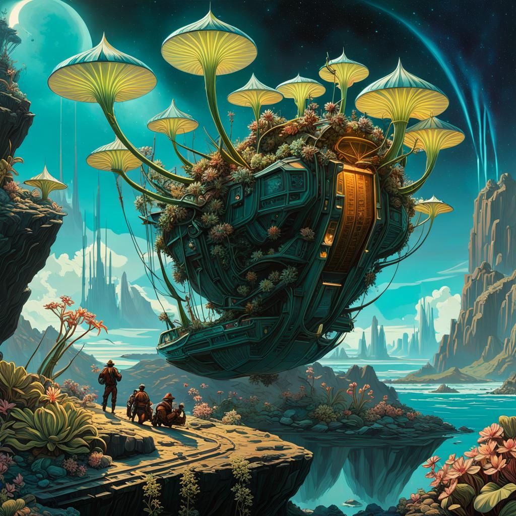 Futuristic Transport on Island with Carnivorous Plants
