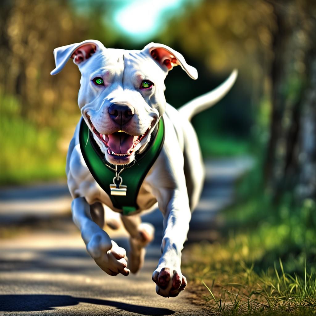 smiling white Pitbull