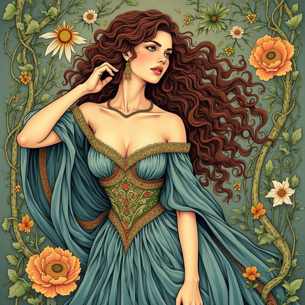 Ethereal Art Nouveau Beauty Poses in Lush Organic Environmen...