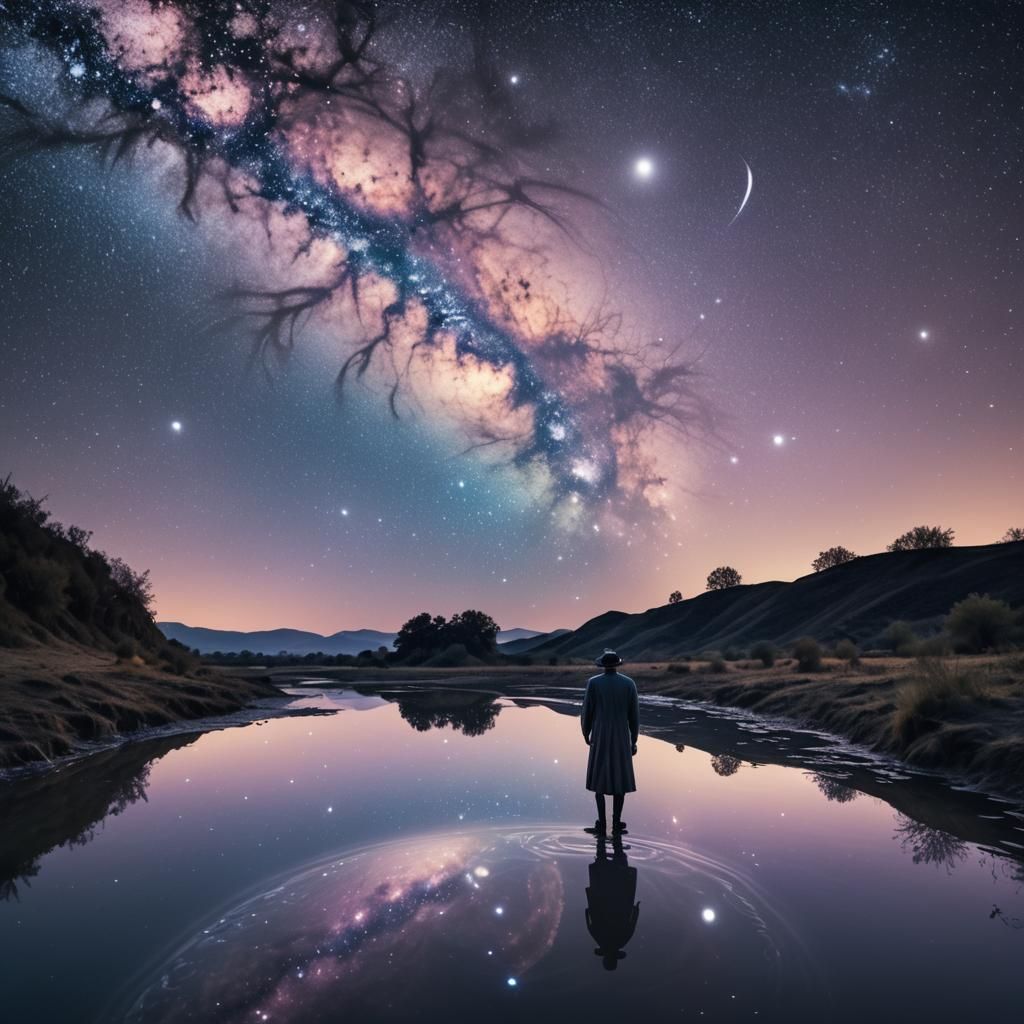 Surreal Starry River Landscape in Dreamlike Style