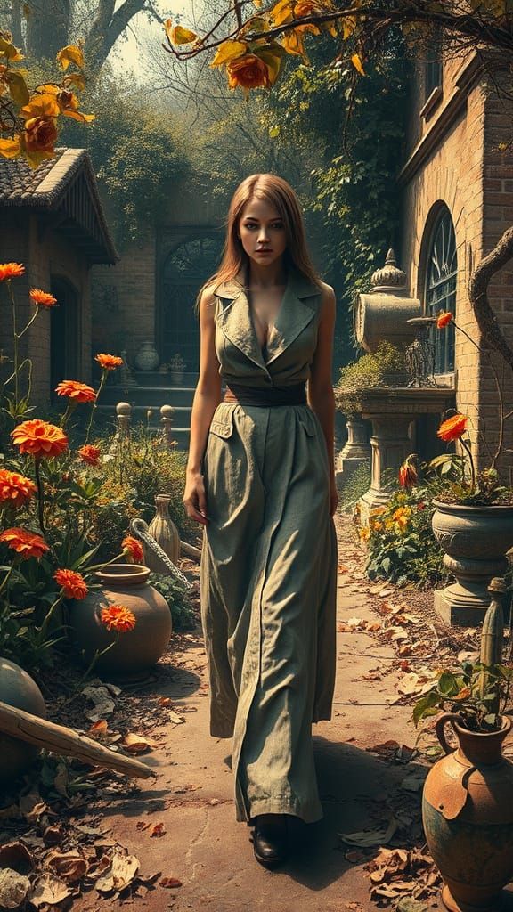 Surreal Porcelain Mask in Abandoned Garden