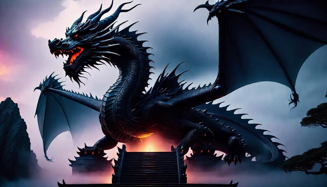 Ethereal Black Dragon Temple in Dark Fantasy Style