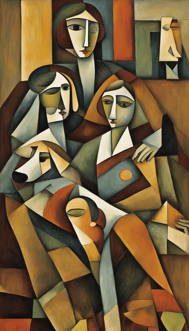 Cozy Family Scene in Cubist Style