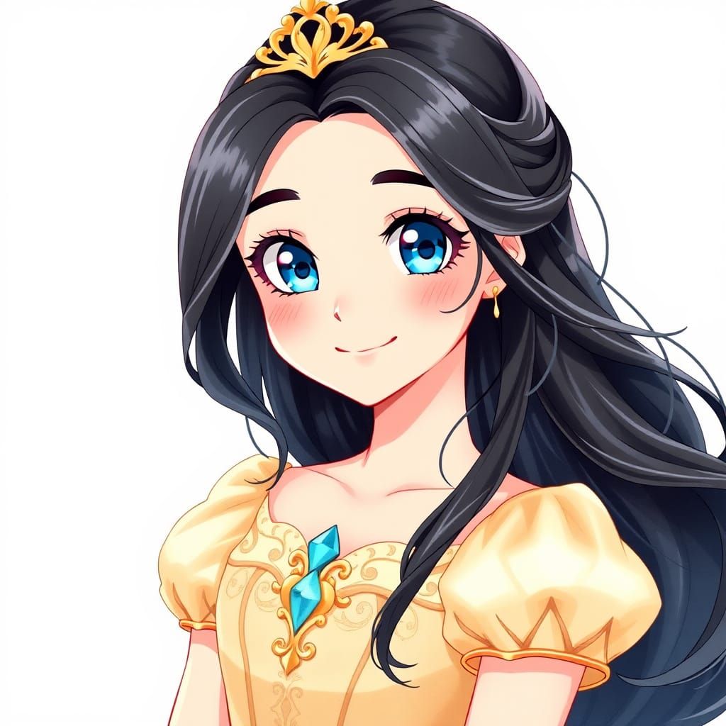 Charming Princess in Manga Style with Digital Watercolor