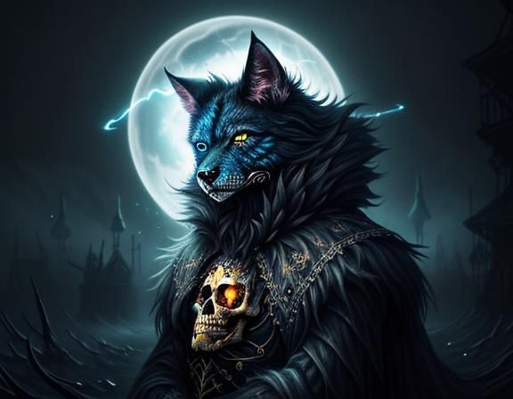 Furry Skeleton in Abandoned Carnival: Dark Fantasy Illustrat...