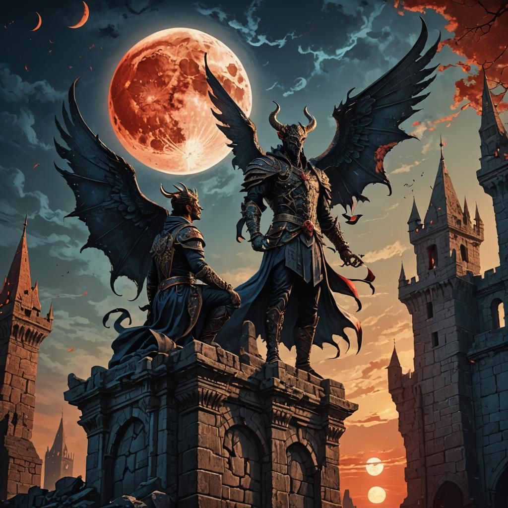 Lucifer Gazing at a Red Moon