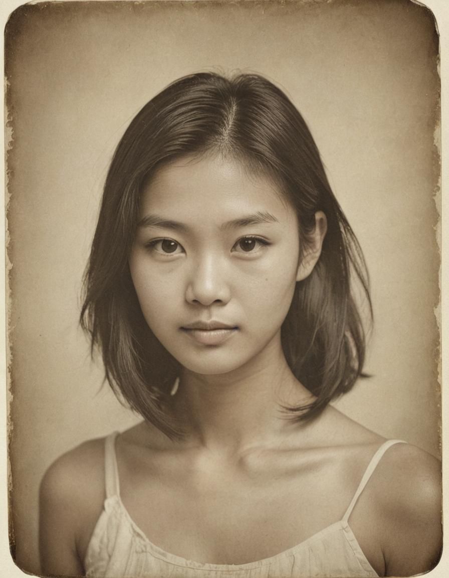 Vintage Sepia Portrait of a Young Asian Woman