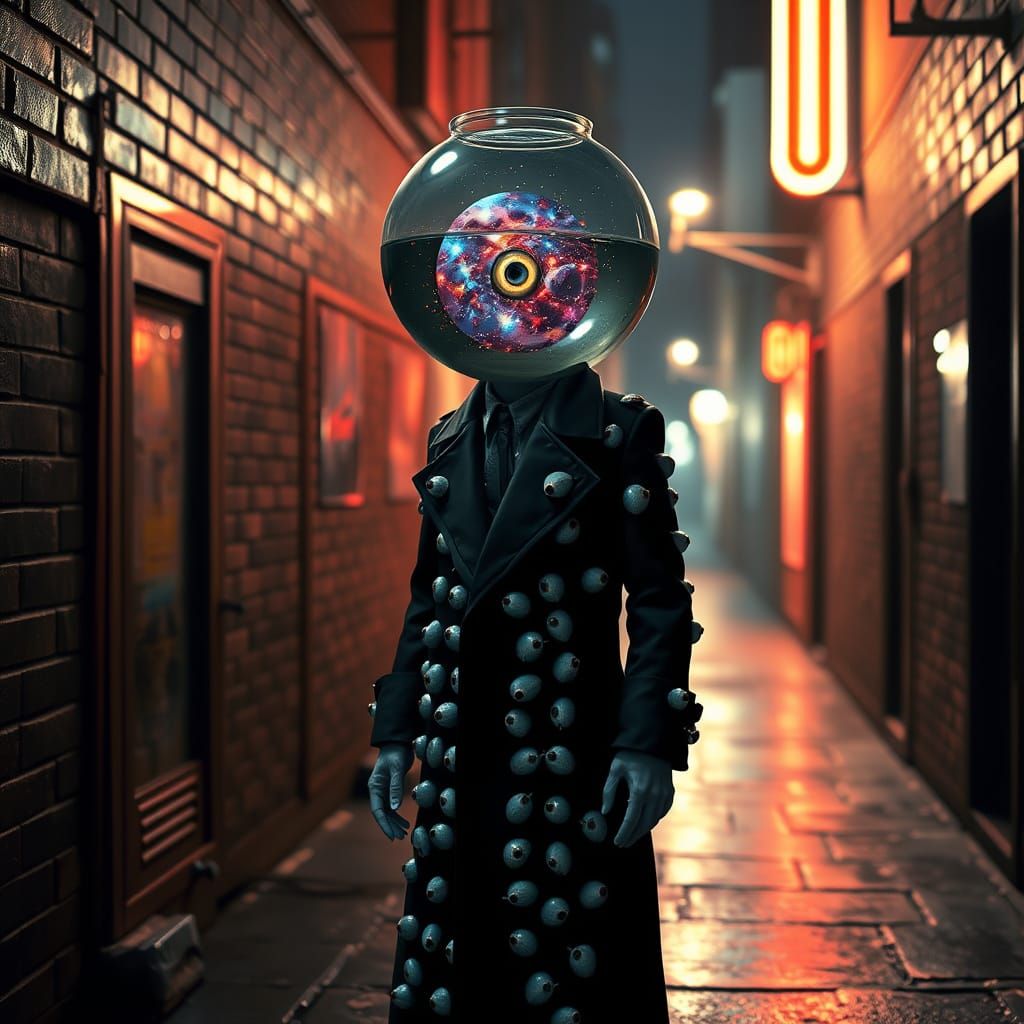 Surreal Humanoid Figure with Galaxy Head