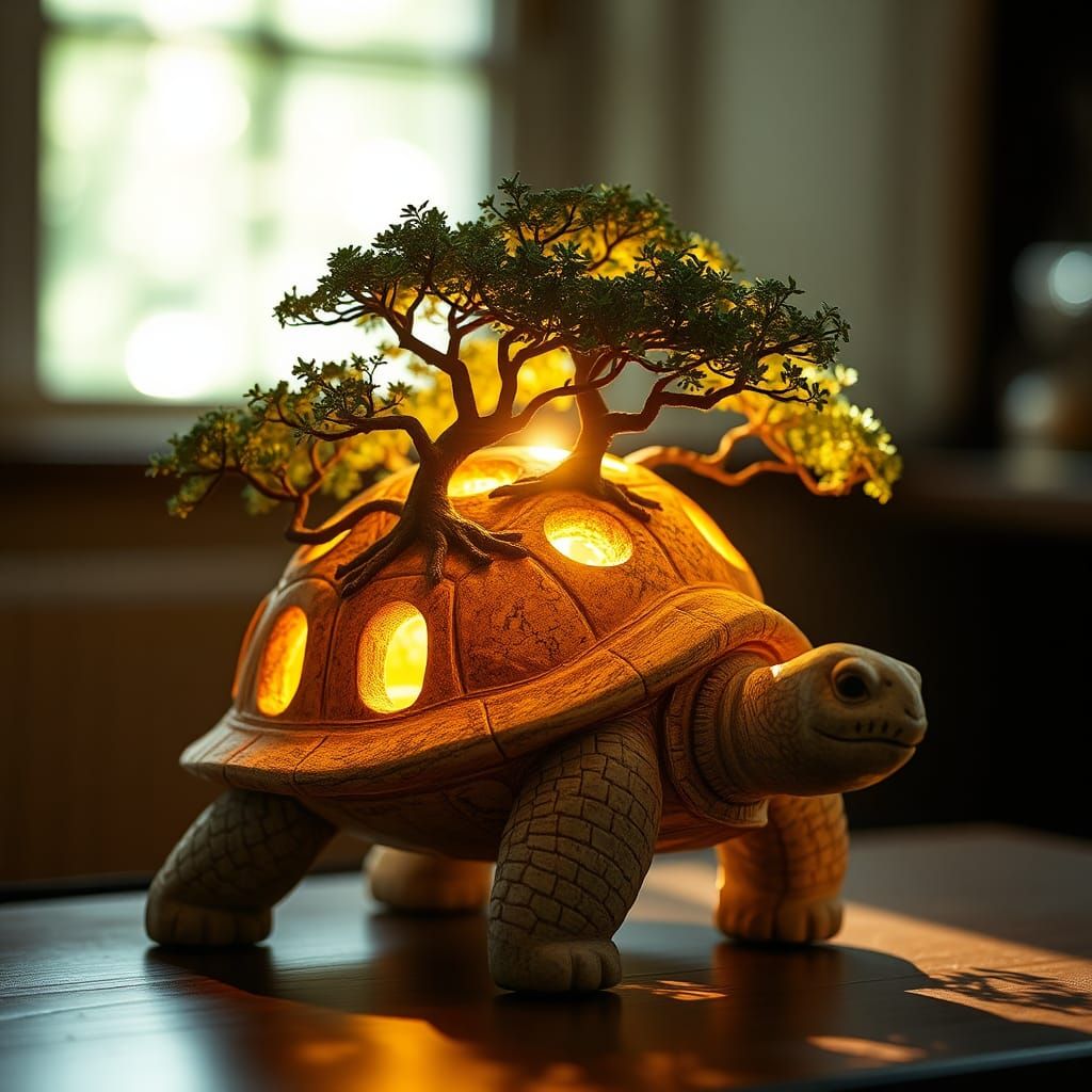 Turtle Table Lamp with Trees, Professional Photography