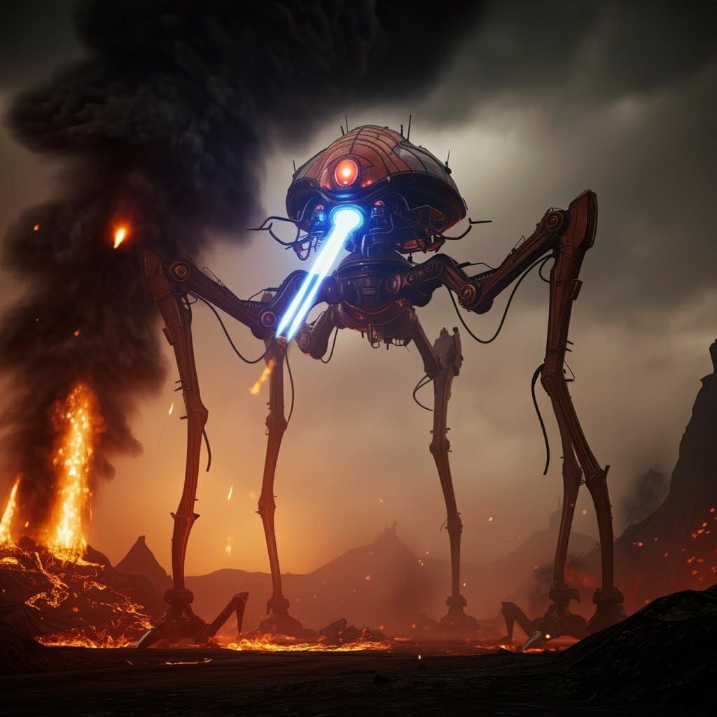 Cyberpunk Apocalypse: Martian Tripod Devastates a Ravaged Wo...