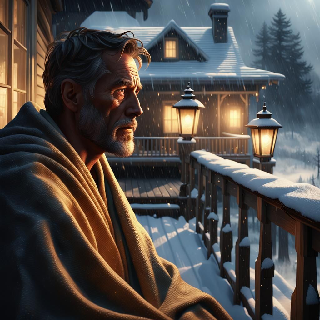 Man Watches Winter Storm in Golden Light