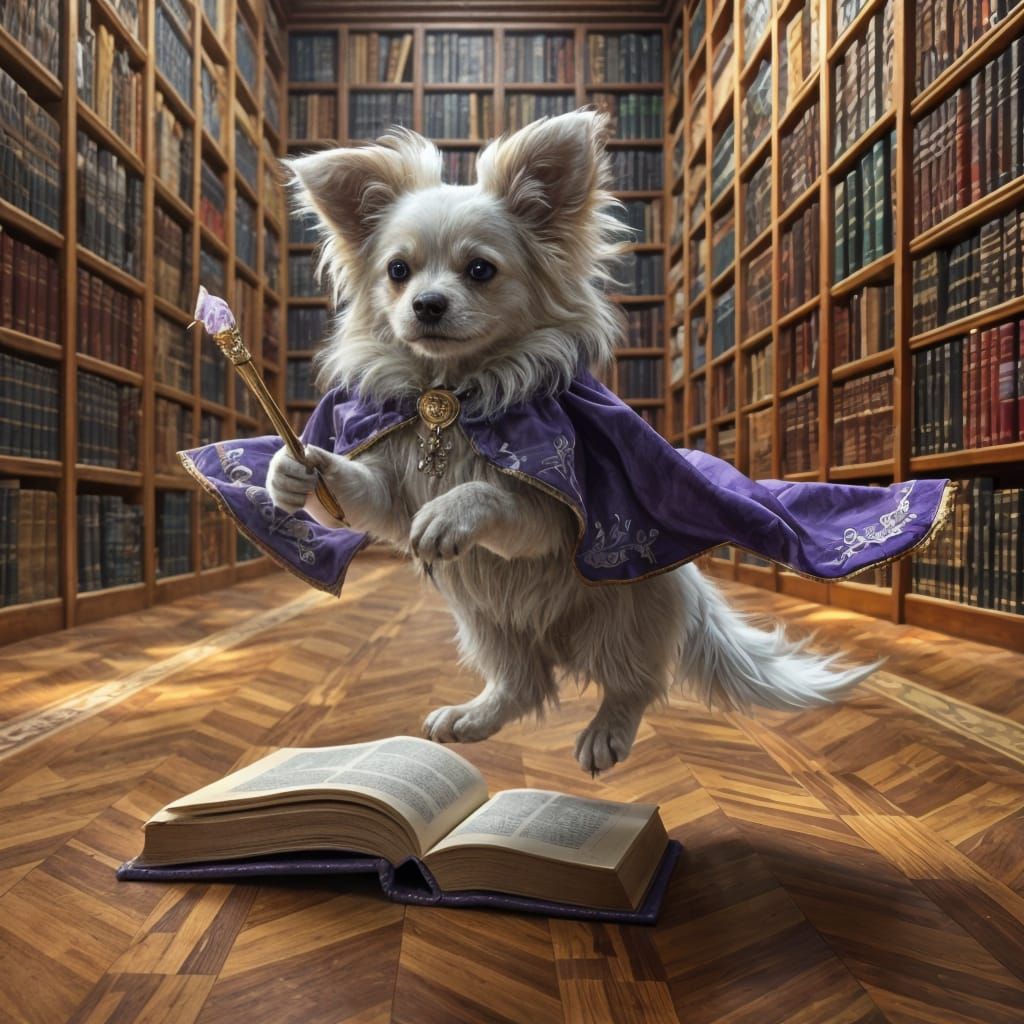 Majestic Papillon Dog Hovers with Magic Cloak and Wand