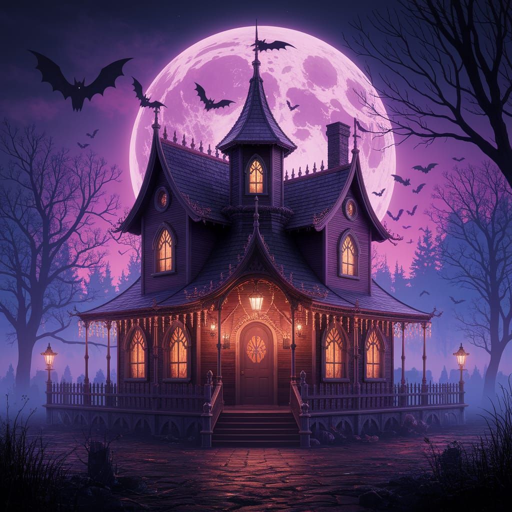 Haunted House at the Cursed Carnival in Matte Painting Style