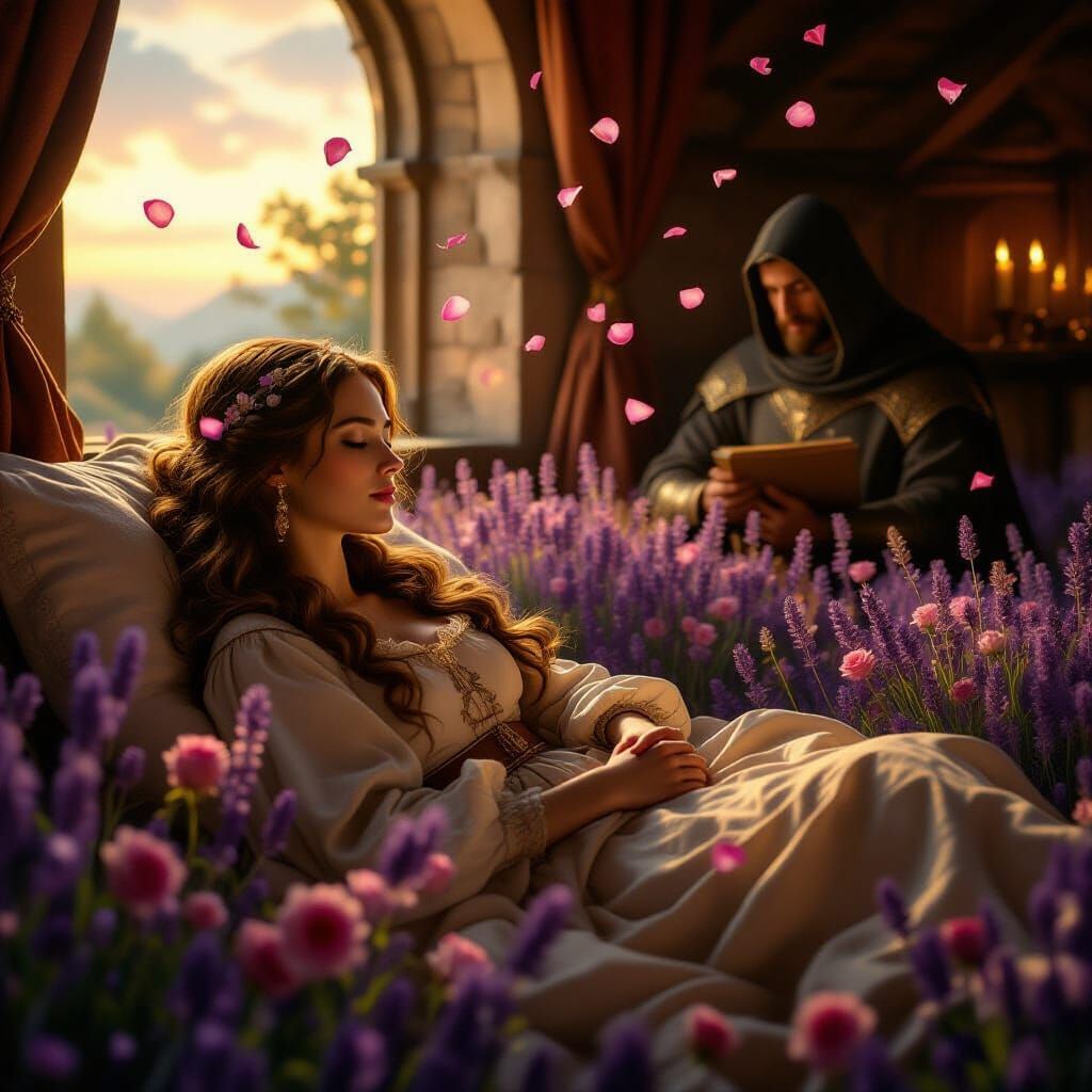Medieval Lady's Dream of Lavender Fields and Roses