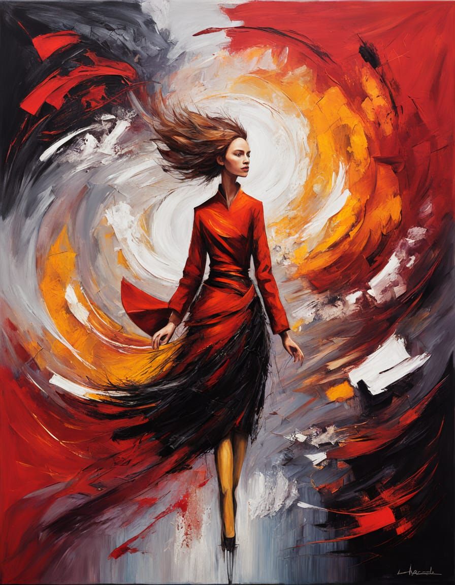 Expressionist Red Vortex With Lone Figure