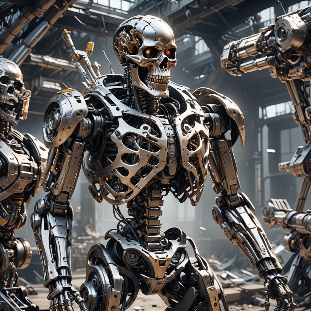 Detailed Mecha Skeleton Exploded View in Sci-Fi Style