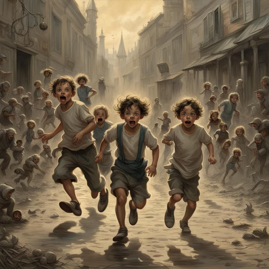 Children Escape Mickey Mouse Crowd, Horror Style