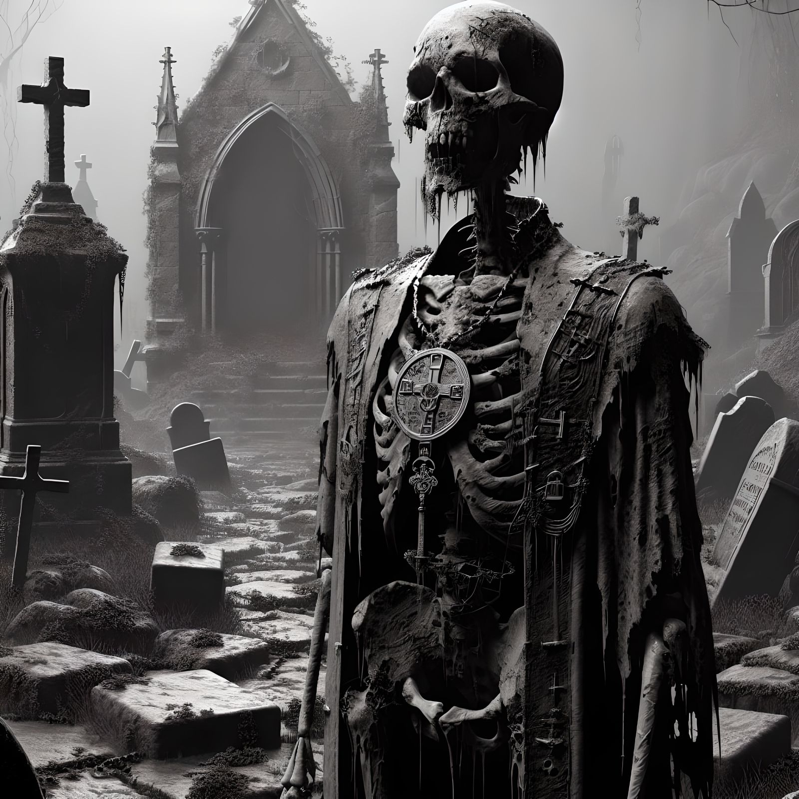 Gothic Horror Skeleton Priest in Graveyard Concept Art