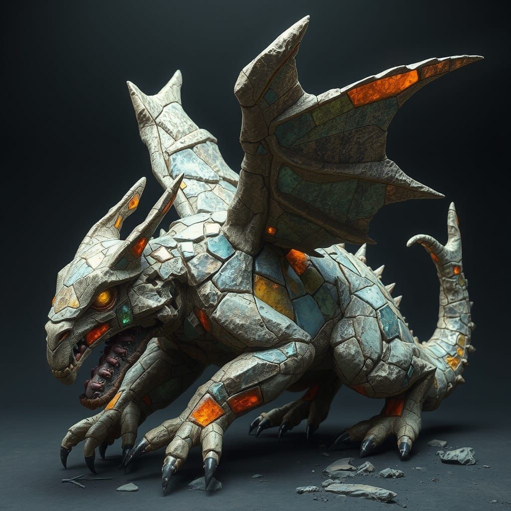 Surreal Creature of Shattered Stone and Glass