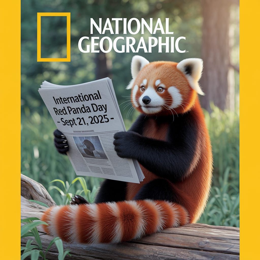National Geographic Cover: Red Panda Reads Newspaper