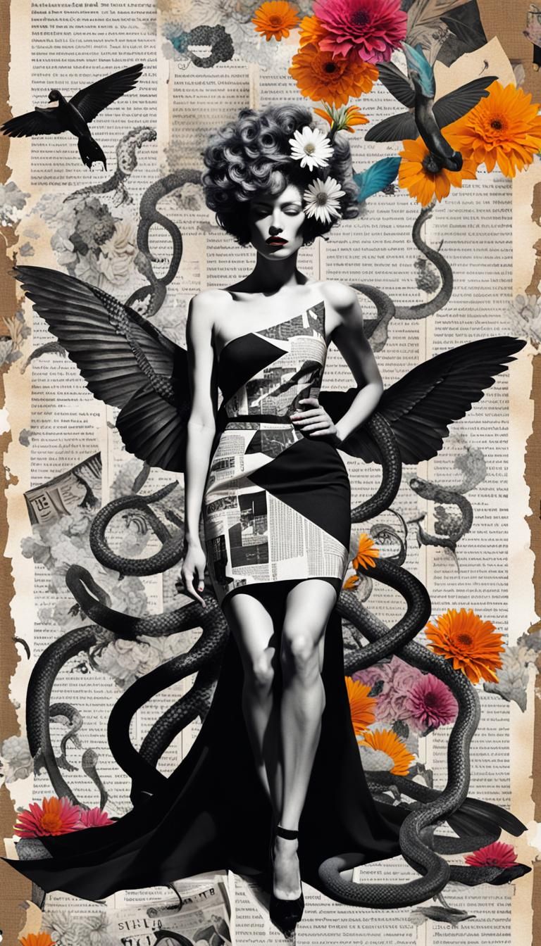 Surrealist Photogram of Woman with Winged Serpents