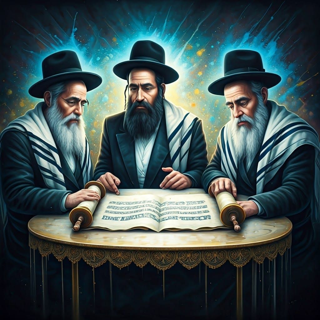 Orthodox Jews Gather Around a Torah Scroll in Vibrant Hyperr...