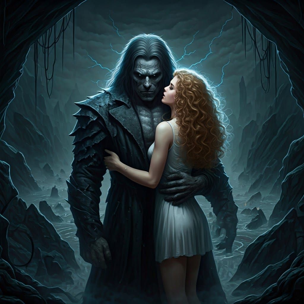 Dark Romantic Figure Radiates Power in Midnight Embrace