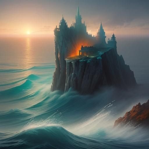 Ocean Saxophone Dreamscape in Beksiński-Inspired Matte Paint...