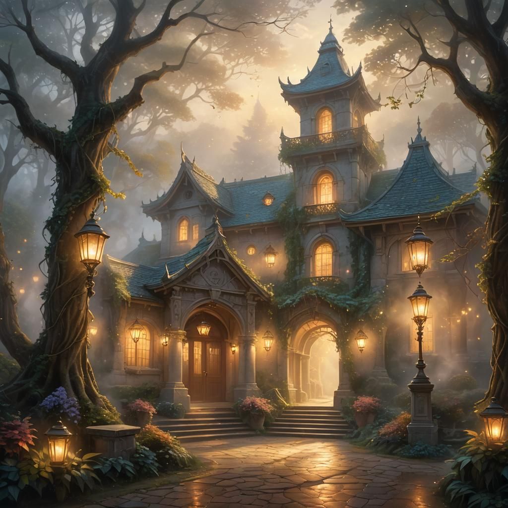 Ethereal School Entrance in Fantasy Landscape