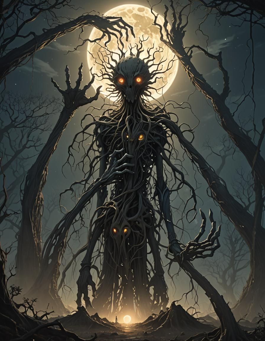 Ethereal Tentacled Creature Emerges from Earth, Anime Style