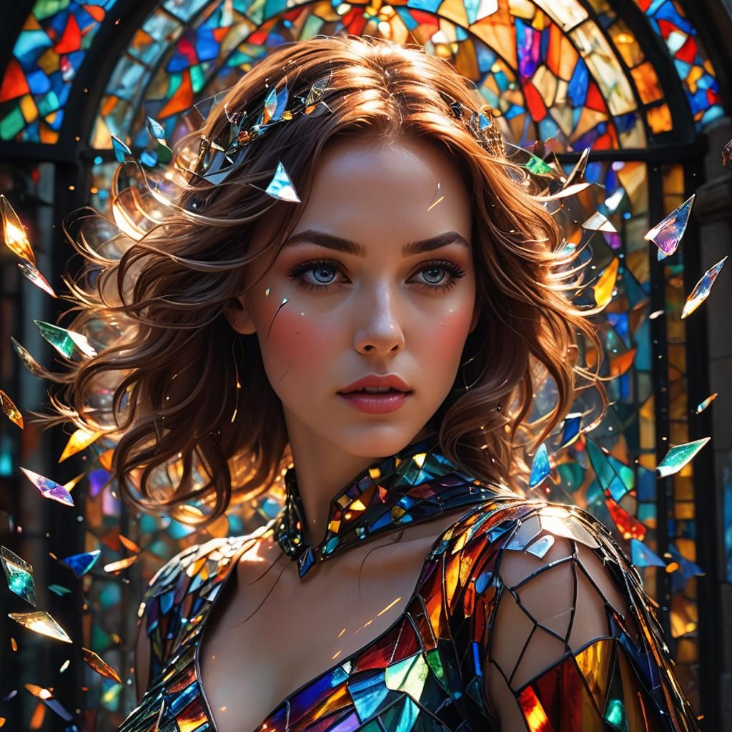 Woman Shatters Stained Glass in Ethereal Display