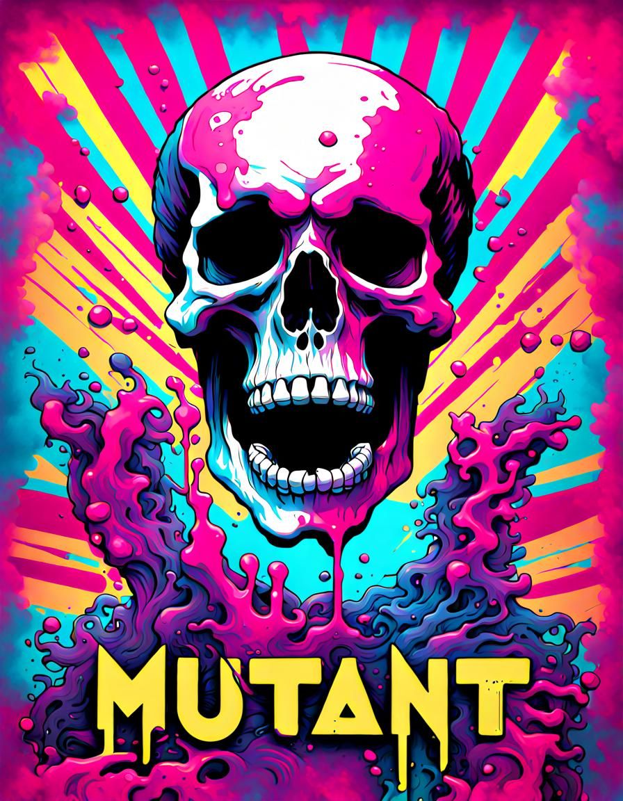 MUTANT Album Cover with Skull in Synthwave Graffiti Style