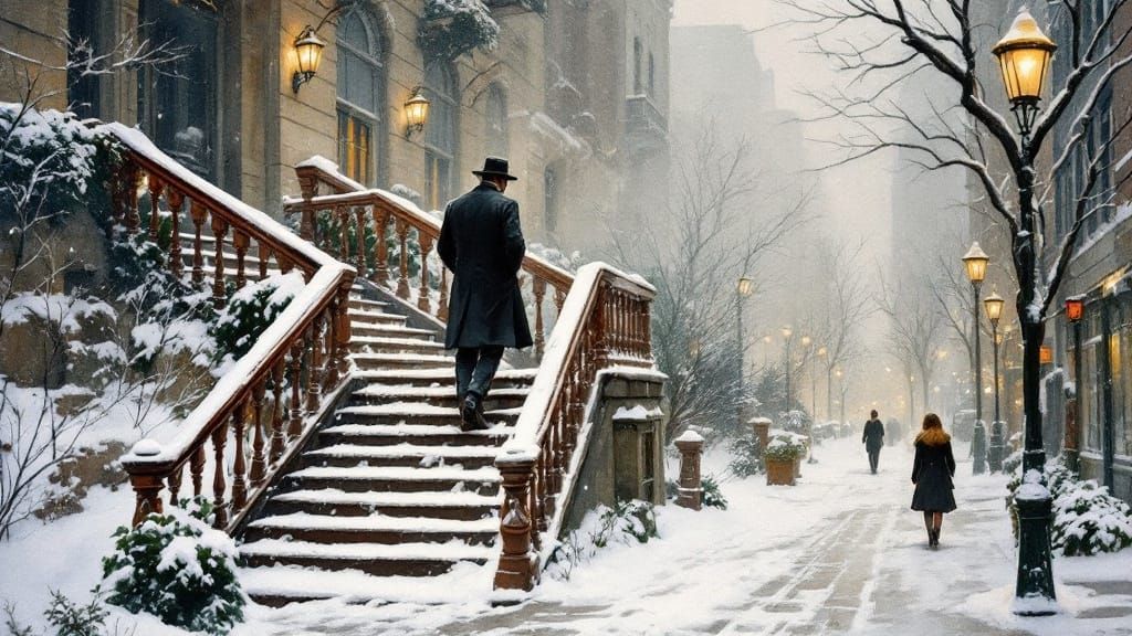 Urban Winter Scene in Soft Watercolor