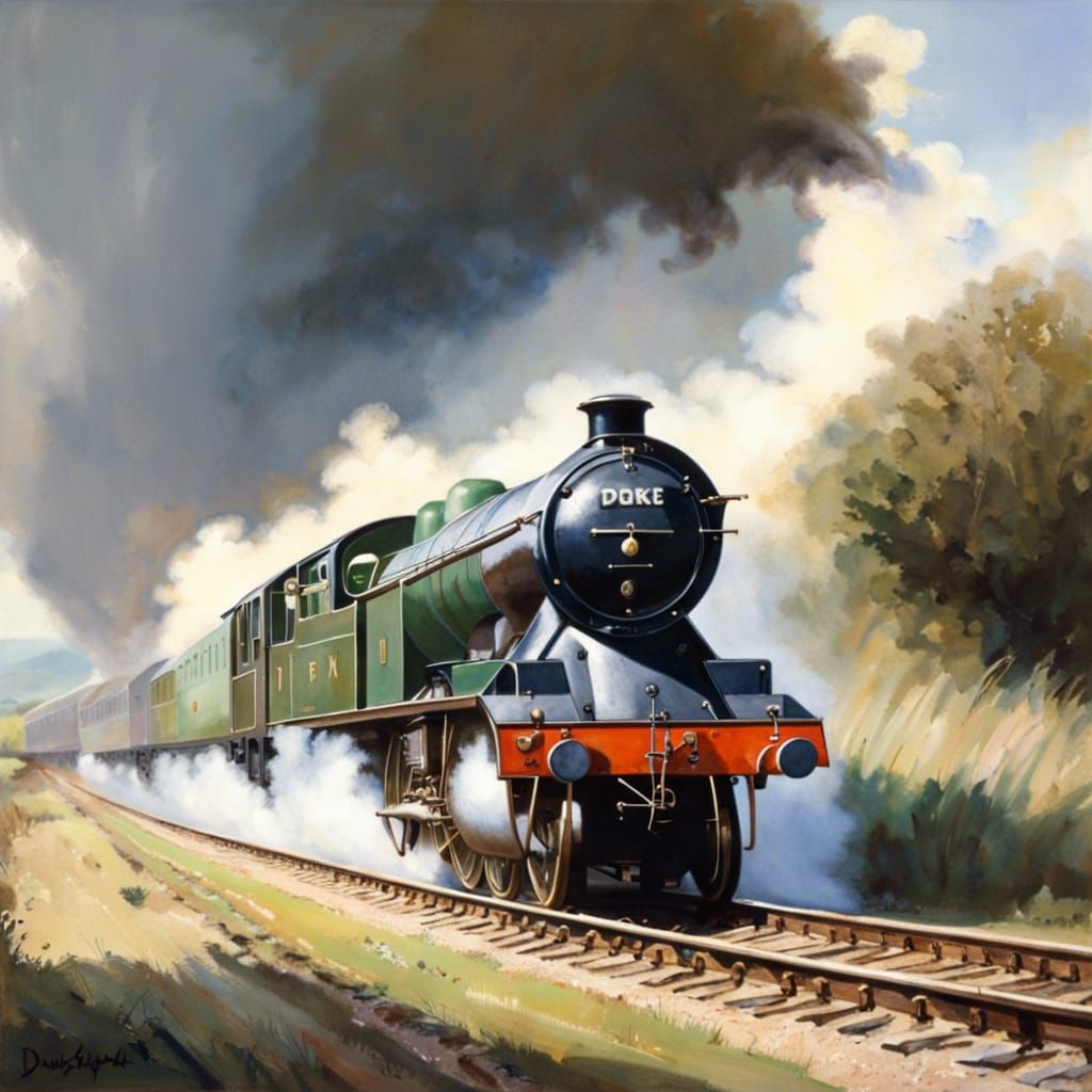 Mallard Locomotive Painting in Realistic Style