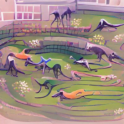 Garden of Greyhounds: A Whimsical AI-Generated Scene