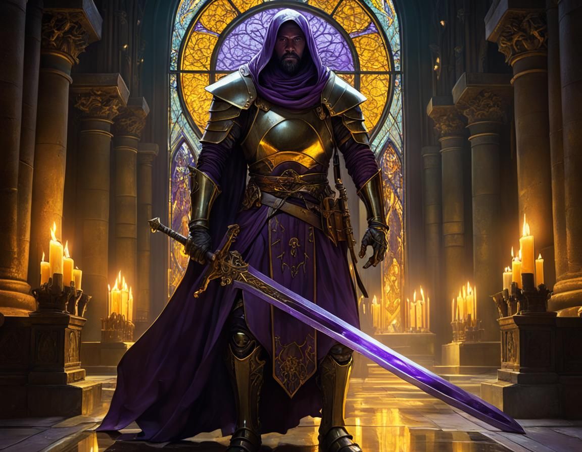 Monk-Knight in Gothic Temple, Dark Fantasy Concept Art