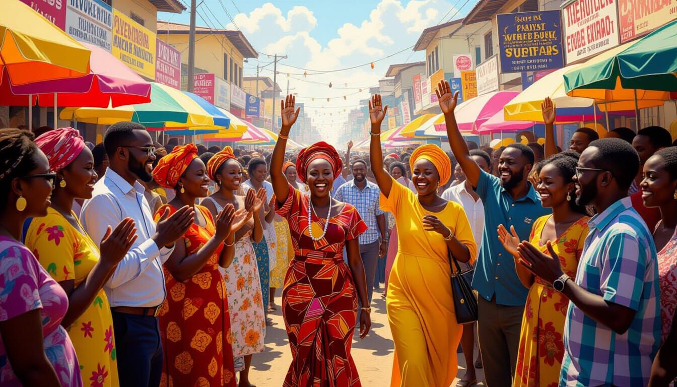 Vibrant Nigerian Festival Scene in Realist Painting Style