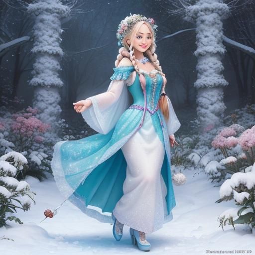 Enchanted Winter Garden: Snow Fairy Digital Art