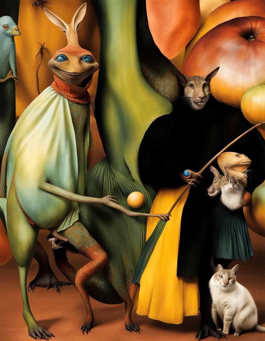 Surreal Alien Celebration in Gritty Restaurant