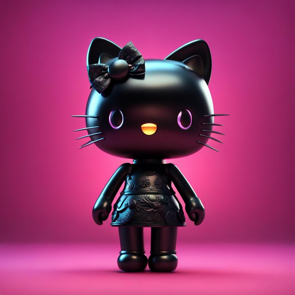 Tradgoth Hello Kitty in All Black: 3D Digital Art