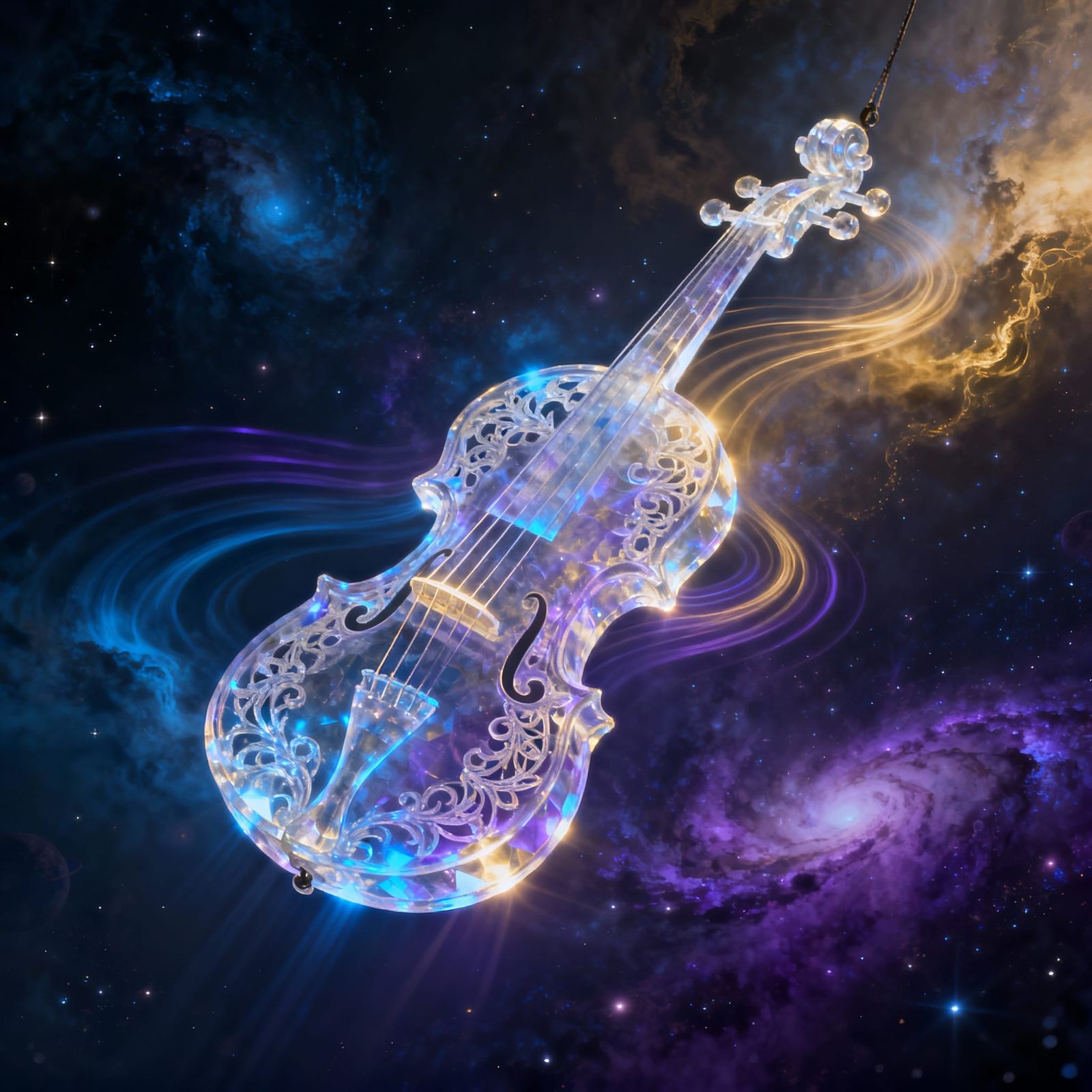 Ethereal Crystal Guitar in Cosmic Nebula