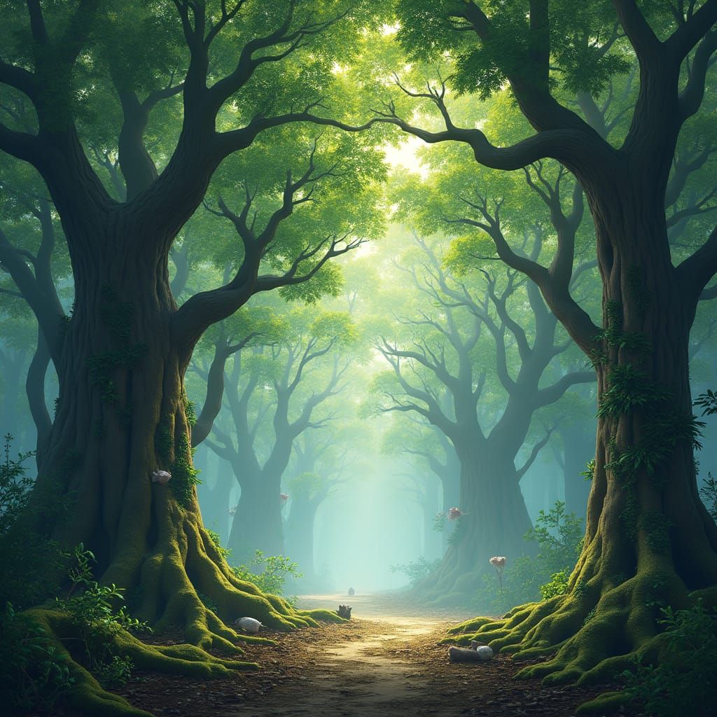 Lush Forest Scene in Detailed Matte Painting