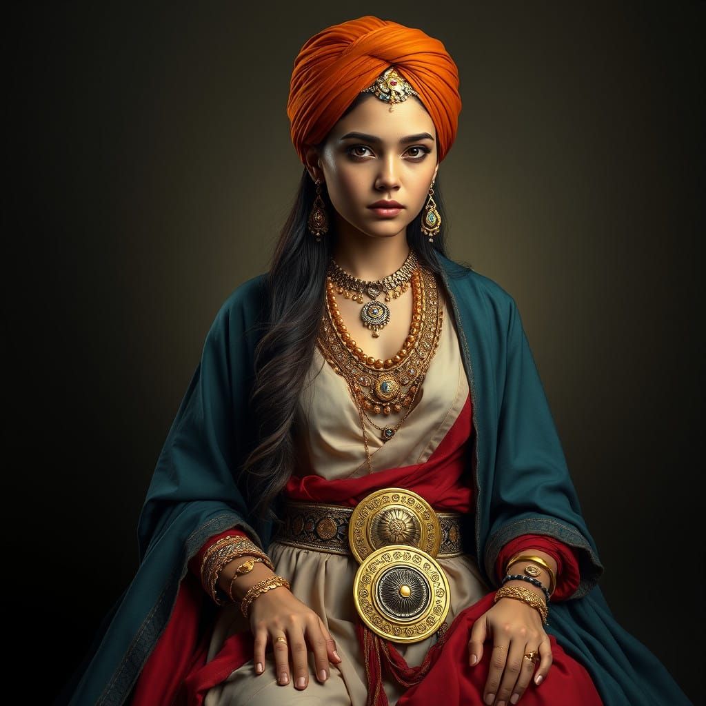 Young Woman in Ornate Finery, 19th-Century Style