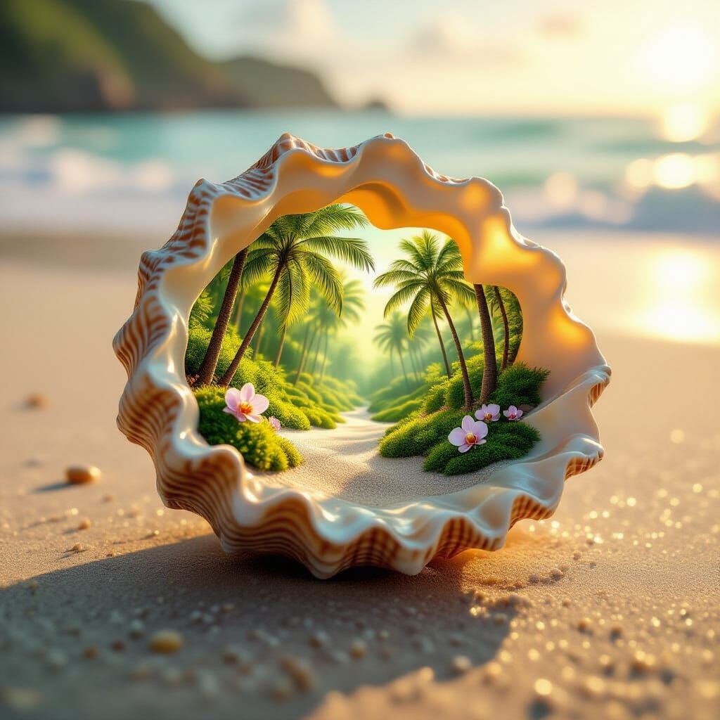 Seashell Reveals Secret Glowing Forest, Hyperrealistic Detai...